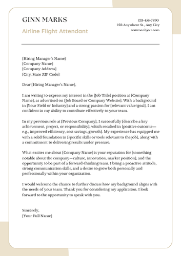 Airline Flight Attendant Cover Letter Examples, Sample Format
