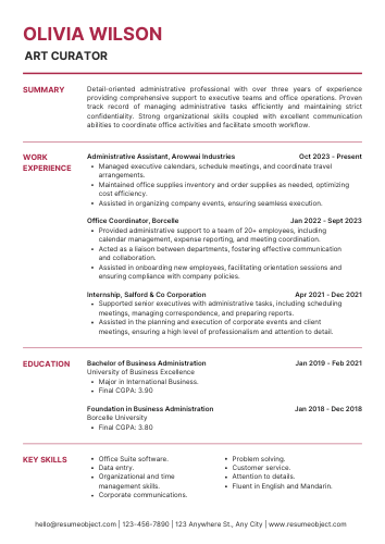 Art Curator Resume – Sample Format, Examples, Free Template