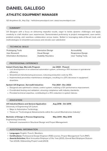 Athletic Equipment Manager Resume – Sample Format, Examples, Free Template