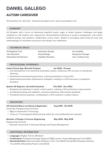 Autism Caregiver Resume