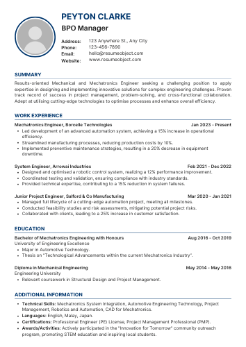 BPO Manager Resume – Sample Format, Examples, Free Template