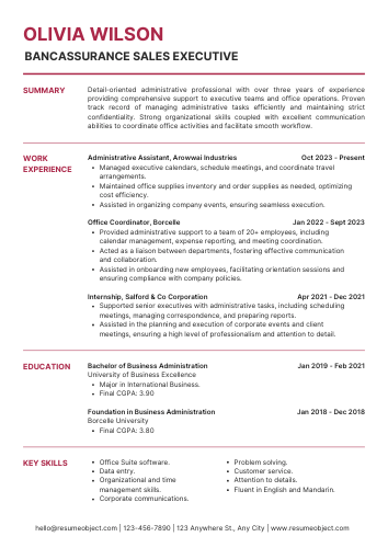 Bancassurance Sales Executive Resume – Sample Format, Examples, Free Template