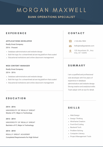 Bank Operations Specialist Resume – Sample Format, Examples, Free Template