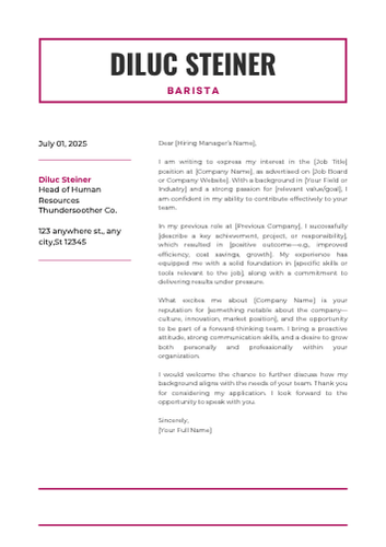 Barista Cover Letter Examples, Sample Format