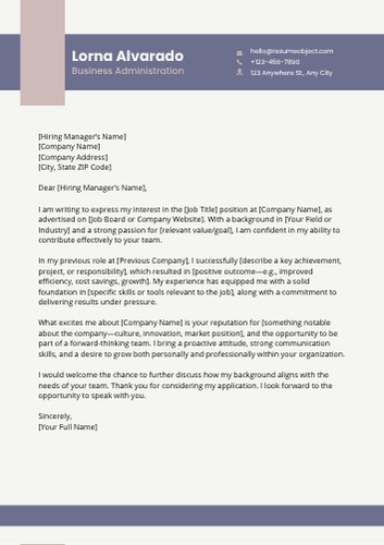 Business Administration Cover Letter Examples, Sample Format