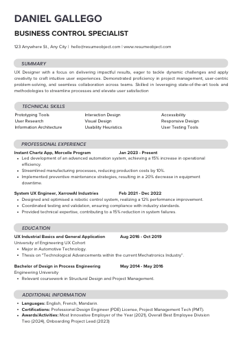Business Control Specialist Resume – Sample Format, Examples, Free Template
