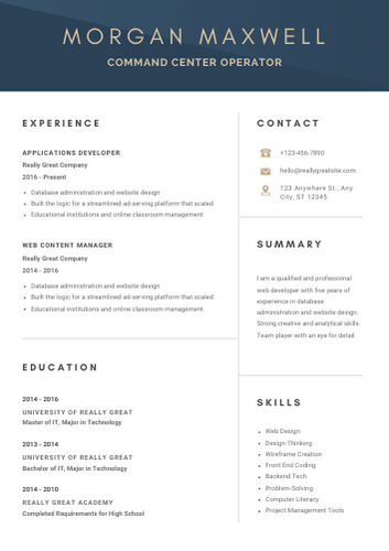 Command Center Operator Resume Format, Objective Examples, Template
