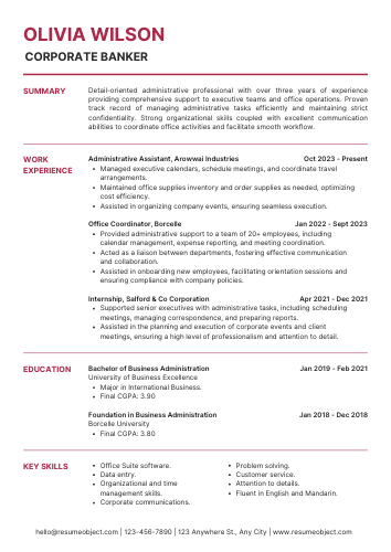 Corporate Banker Resume