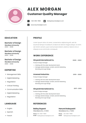 Customer Quality Manager Resume Template, Summary, Skills, Examples