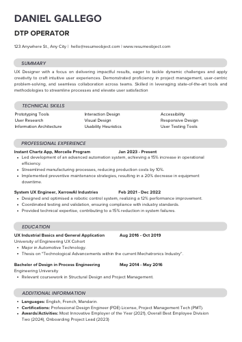 DTP Operator Resume Template, Summary, Skills, Examples
