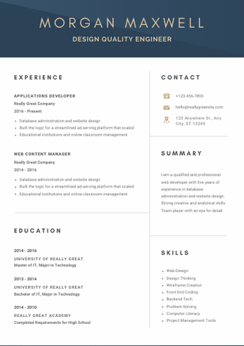 Design Quality Engineer Resume Template, Summary, Skills, Examples