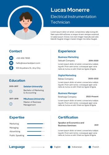 Electrical Instrumentation Technician Resume Template, Summary, Skills, Examples