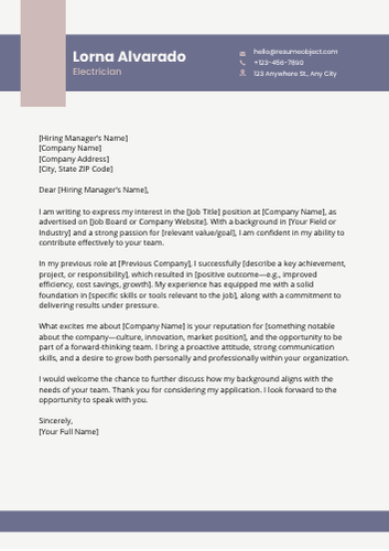 Electrician Cover Letter Examples, Sample Format