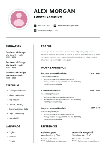 Event Executive Resume Format, Summary, Skills, Duties
