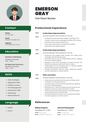Fish Plant Worker Resume Format, Summary, Skills, Duties