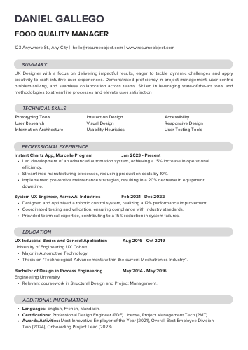 Food Quality Manager Resume Format, Summary, Skills, Duties