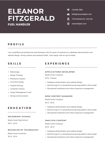 Fuel Handler Resume Format, Summary, Skills, Duties