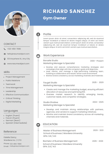 Gym Owner Resume Format, Summary, Skills, Duties