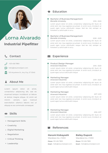 Industrial Pipefitter Resume Format, Summary, Skills, Duties