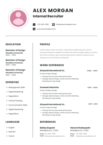 Internal Recruiter Resume Format, Summary, Skills, Duties