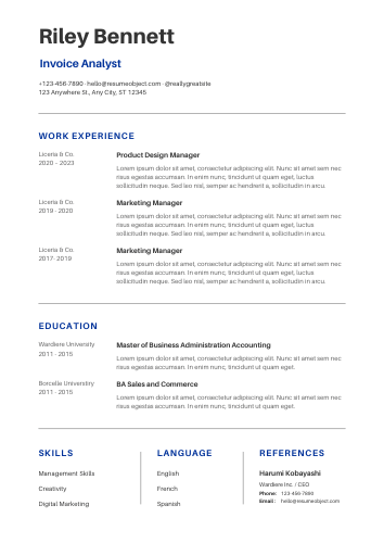 Invoice Analyst Resume Format, Summary, Skills, Duties