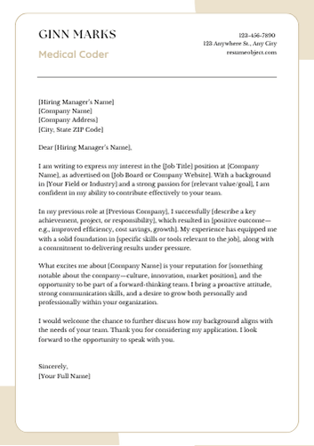 Medical Coder Cover Letter Examples, Sample Format