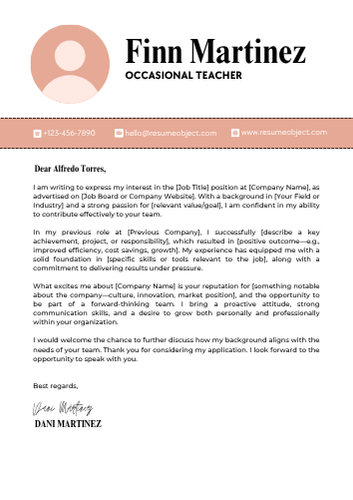 Occasional Teacher Cover Letter Examples, Sample Format