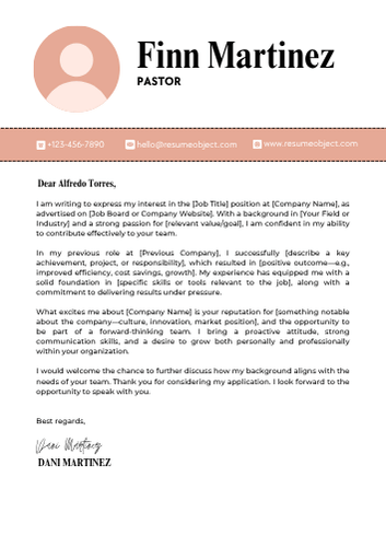 Pastor Cover Letter Examples, Sample Format
