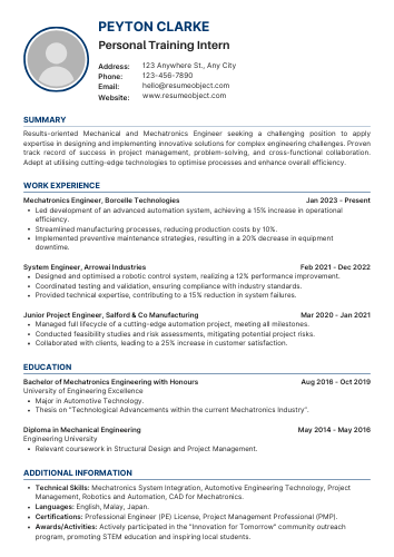 Personal Training Intern Resume Examples & Download Free Template
