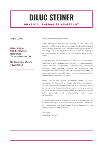 Physical Therapist Assistant Cover Letter Examples, Sample Format