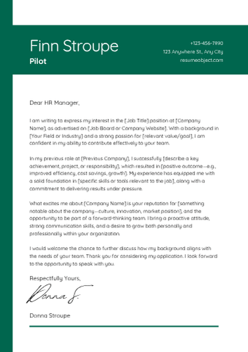 Pilot Cover Letter Examples, Sample Format