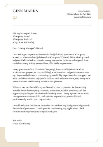 QA Cover Letter Examples, Sample Format