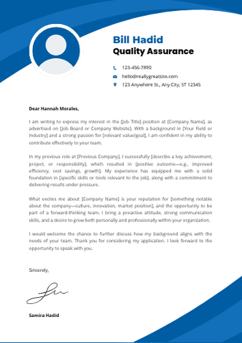 Quality Assurance Cover Letter Examples, Sample Format