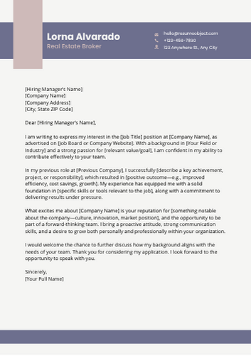 Real Estate Broker Cover Letter Examples, Sample Format