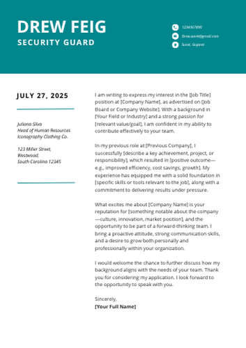 Security Guard Cover Letter Examples, Sample Format