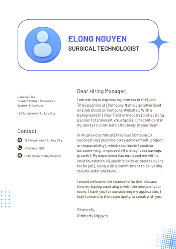 Surgical Technologist Cover Letter Examples, Sample Format