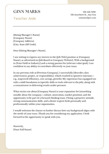 Teacher Aide Cover Letter Examples, Sample Format