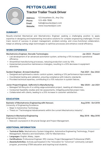 Tractor Trailer Truck Driver Resume – Free Template, 30+ Examples