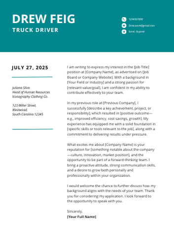 Truck Driver Cover Letter Examples, Sample Format