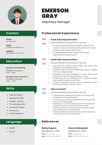 Veterinary Manager Resume