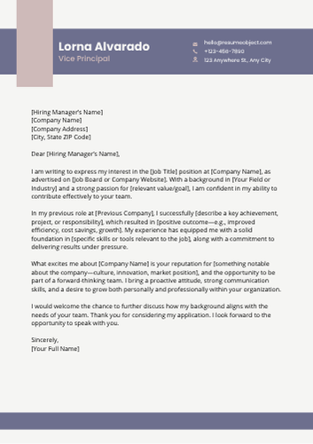 Vice Principal Cover Letter Examples, Sample Format