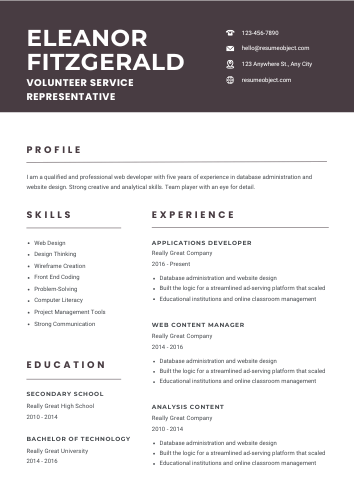 Volunteer Service Representative Resume – Free Template, 30+ Examples