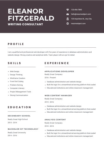 Writing Consultant Resume